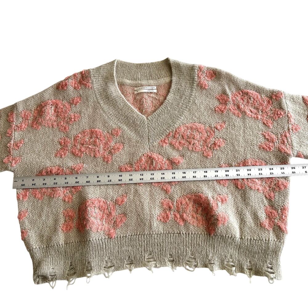 by Anthropologie Luclia Distressed‎ Hem Boxy Floral Intarsia V Neck Sweater S P - Picture 6 of 8